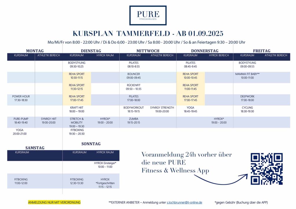 Kursübersicht PURE Fitness Tamm